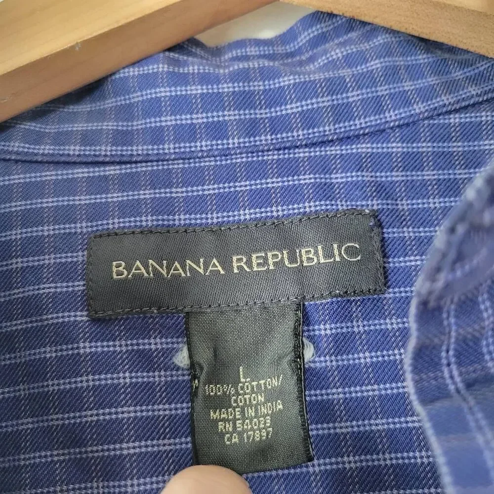 Banana Republic Blue Plaid Button Down Shirt Men’s Large 100% Cotton